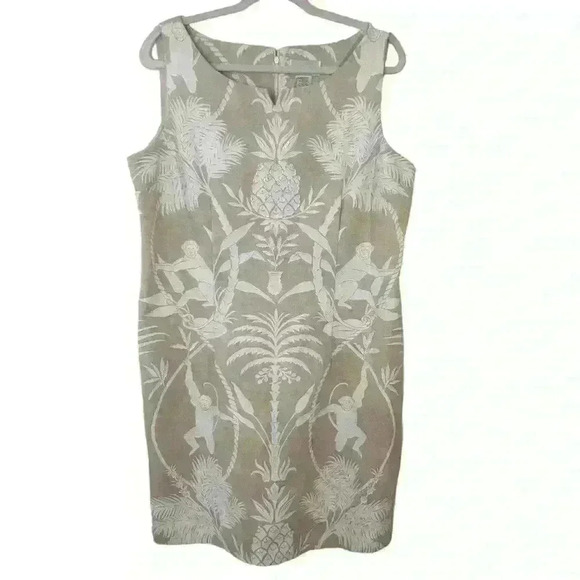 Vintage Ultra Dress New York Canvas Dress Size 18 Monkey Pineapple Palm Trees - Picture 1 of 7